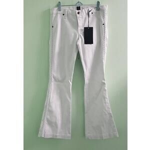Anlo Stylish White Flare Leg Jeans with Braided Sides 29 TALL ~ DISCONTINUED